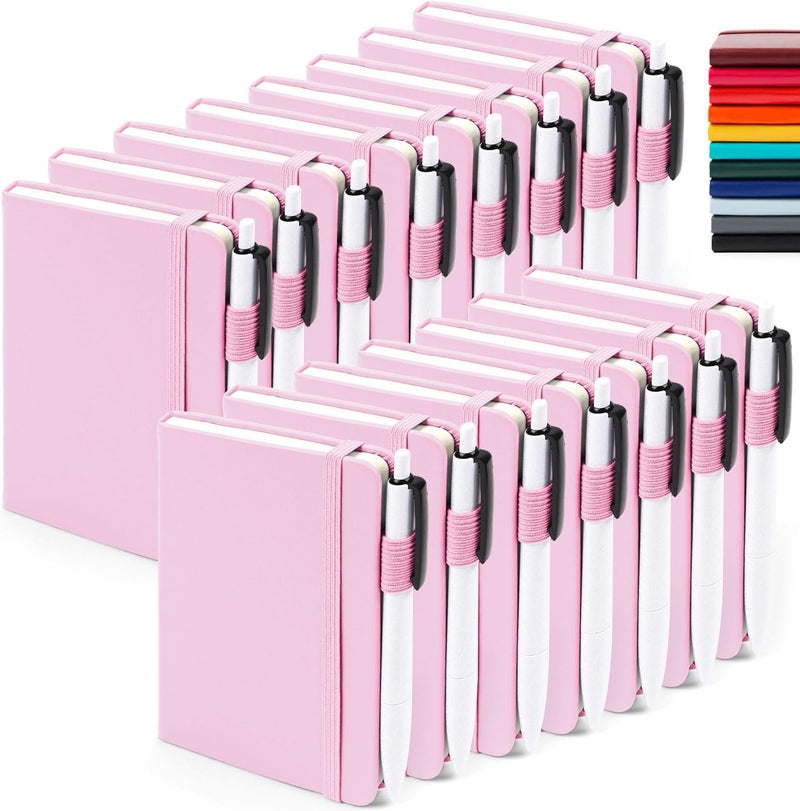 Feela 15 Pack Pocket Small Notebooks Bulk, Mini Cute Memo Notepads Hardcover College Ruled Lined Journals with Pen Holder for Women Girls Office School, with 15 Black Pens, 3.5”x 5.5”, A6, Rose Pink - Image 1